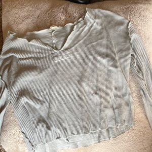 Cropped long sleeve waffle shirt